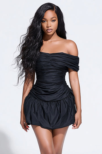 Ruched A-Line Off The Shoulder Little Black Dress